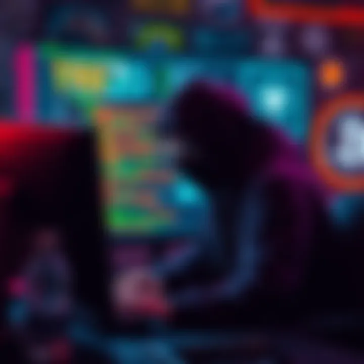 A hacker sitting at a computer with code on the screen, surrounded by digital currency symbols and a Trezor wallet graphic.