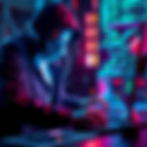A hacker using a computer to transfer money, symbolizing the laundering of funds through CrowSwap after a cyber breach.