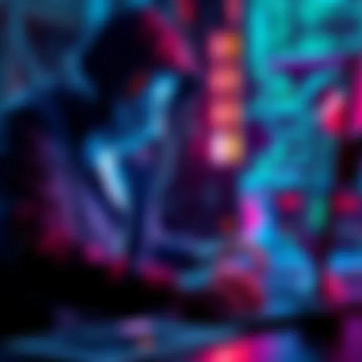 A hacker using a computer to transfer money, symbolizing the laundering of funds through CrowSwap after a cyber breach.