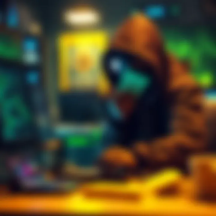 A hacker returning money on a computer screen, celebrating after shifting to ethical hacking.