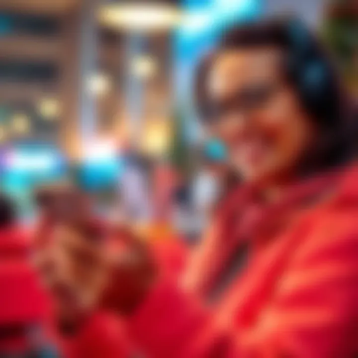 A person smiling while using the Revolut banking app on their smartphone, showing satisfaction with its features.