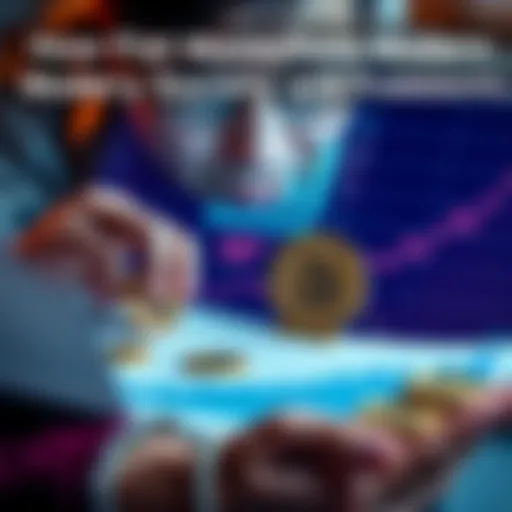 Hard Money Concept A person holding gold coins and Bitcoin, looking thoughtfully at a chart showing economic growth and saving trends.