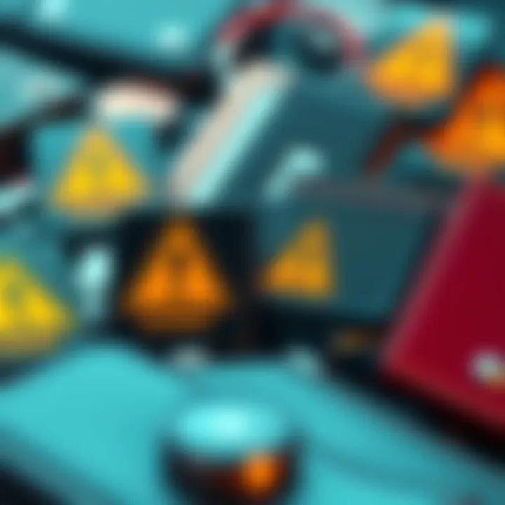 A close-up of various hardware wallets with warning signs, highlighting security concerns in 2026.