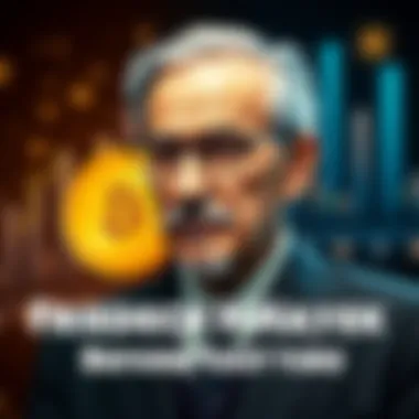 Friedrich Hayek with Bitcoin Symbol Friedrich Hayek portrait with Bitcoin logo and currency symbols in the background