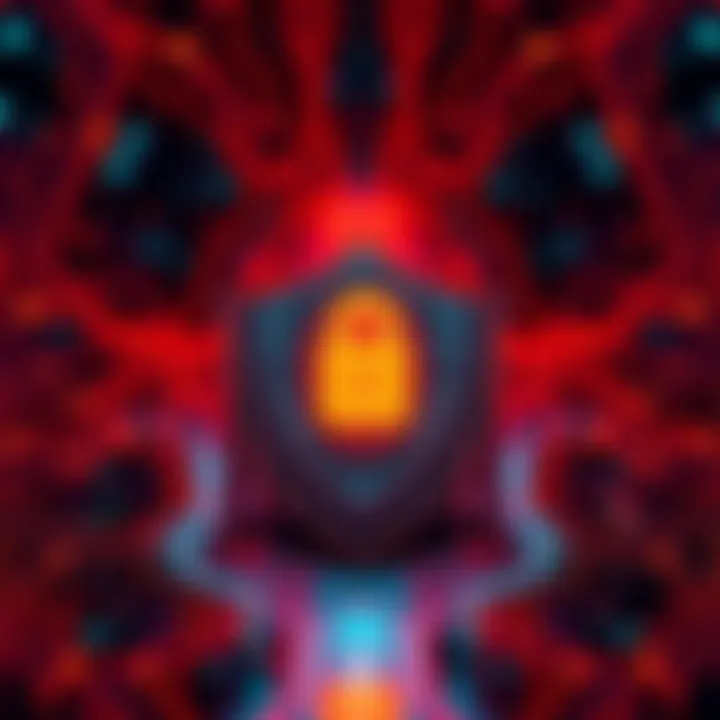 A visual representation of Hbar's security features against quantum computing, featuring a digital shield and circuit patterns.