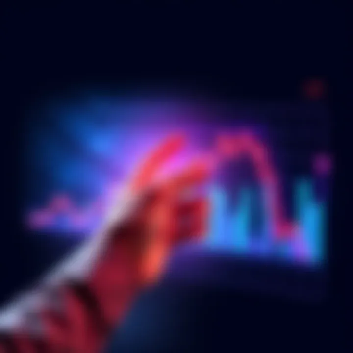 A graph showing a downward trend in HBAR prices with a hand reaching out to buy at a low point.