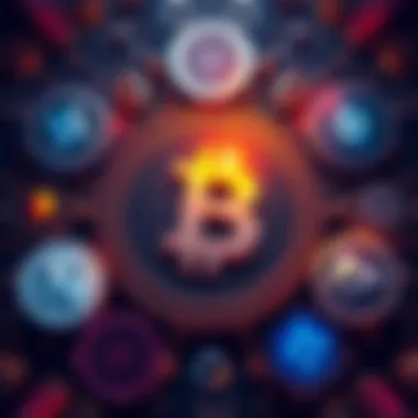 HBAR logo in the center with logos of competing blockchain projects like Stellar around it, showing the competitive landscape