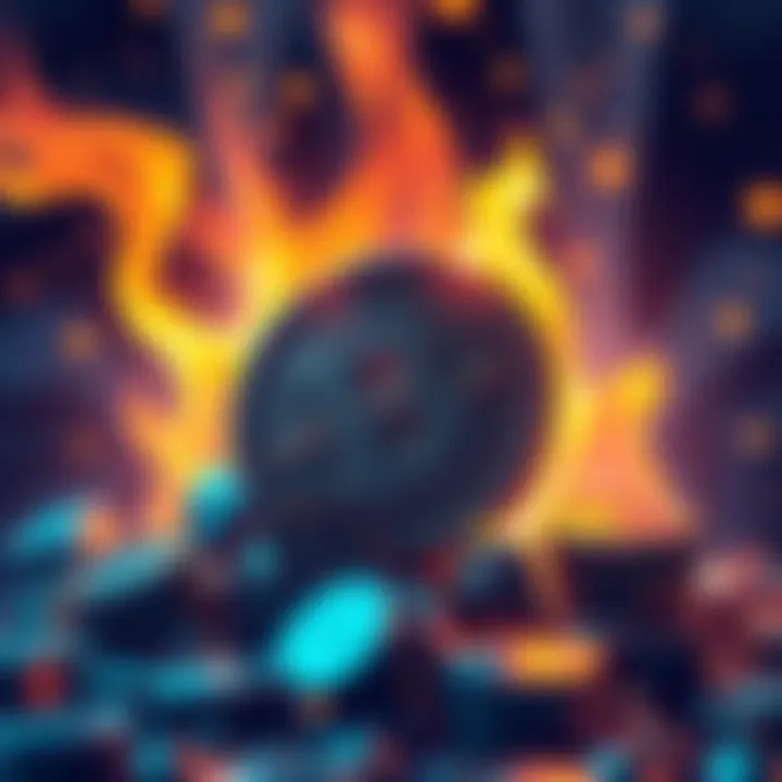 Illustration of HBAR tokens being burned, symbolizing the fee burn mechanism in Hedera's ecosystem.