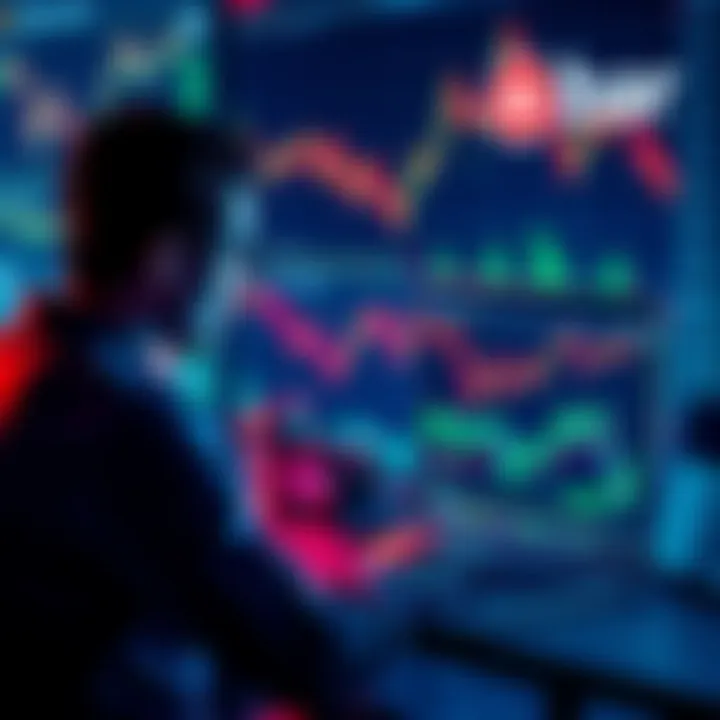 A person analyzing Hbar's market trends on a laptop, surrounded by cryptocurrency graphs and charts.