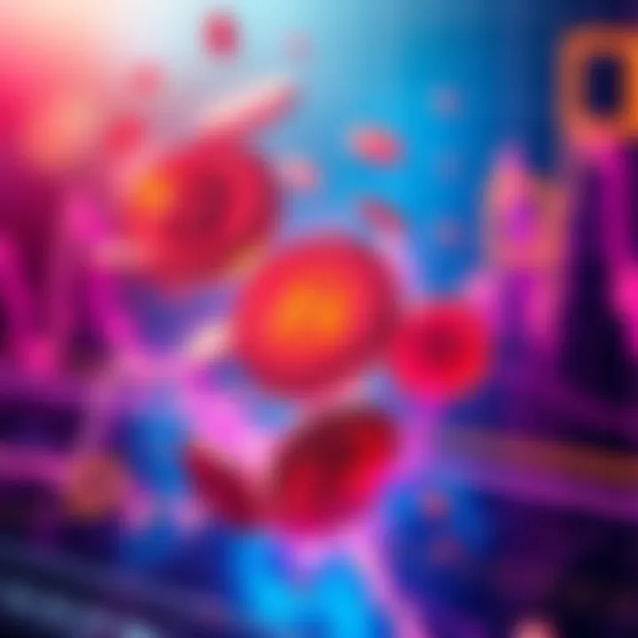 A digital graphic showing HBAR tokens being released and floating away, symbolizing the unlocking of 95% of tokens, with a backdrop of rising financial charts.