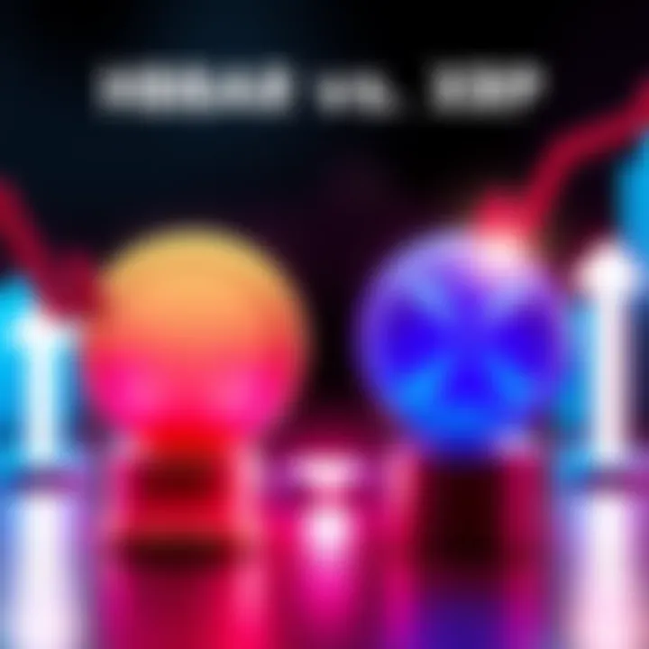 Illustration showing HBAR and XRP logos with arrows indicating buying trends in 2026