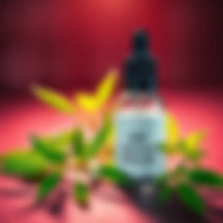A vibrant green plant beside a small bottle labeled LCG Cold Cure Static Sift, symbolizing health and wellness enhancements.