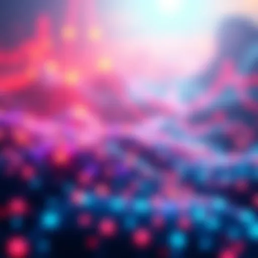 A futuristic digital landscape representing the Hedera blockchain with vibrant colors and interconnected nodes, symbolizing hope and progress.