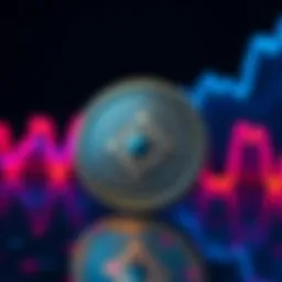 Hedera blockchain symbol A close-up of the Hedera logo with a stable graph in the background, representing stability over volatility.