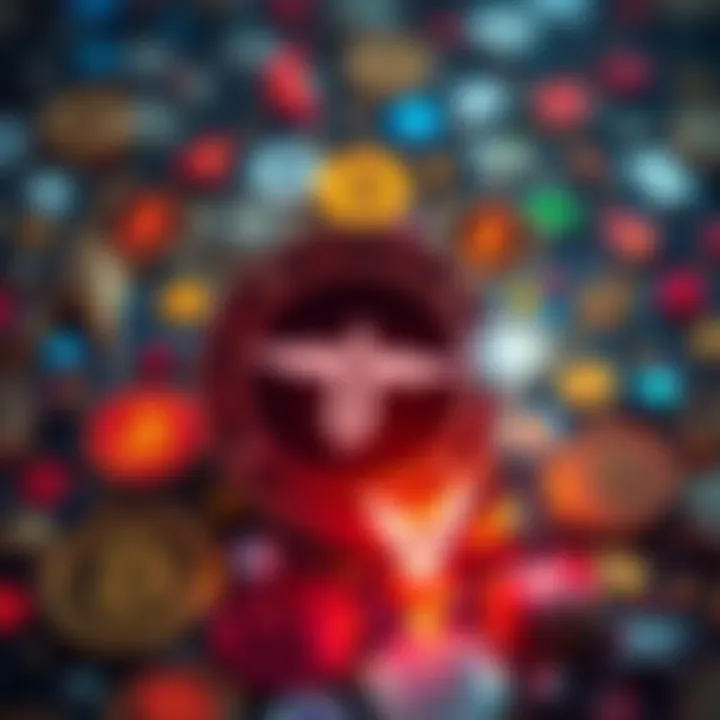 Hedera logo surrounded by various cryptocurrency symbols, highlighting its role in the crypto market.