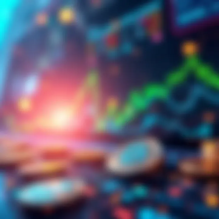 A visual representation of Hedera influencing the cryptocurrency market with digital graphs and coins in motion.