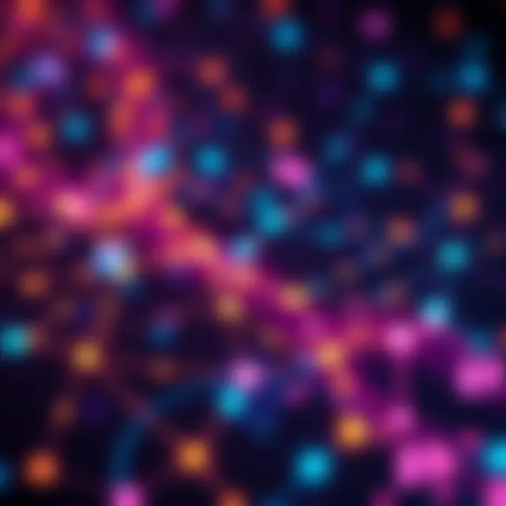Hedera Technology Innovation A modern digital network symbolizing Hedera's advancements in technology with vibrant colors and abstract shapes, representing innovation and progress.