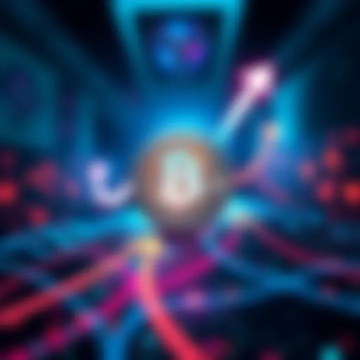 A digital representation of Hedera's USDC, featuring a coin symbol with upward arrows indicating growth and liquidity in the stablecoin market.
