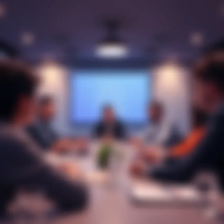 Members of the Helium community discussing governance strategies in a meeting setting, showcasing collaboration and engagement.