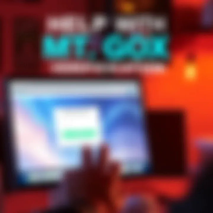 A person holding a computer displaying a Mt. Gox account login page seeking assistance for verification