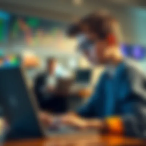 A high school student looking at a laptop with cryptocurrency charts on the screen, seeking guidance on trading strategies.