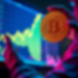 HODL Concept in Cryptocurrency A person holding a golden Bitcoin while looking at a rising graph on a screen, symbolizing investment success in cryptocurrency.