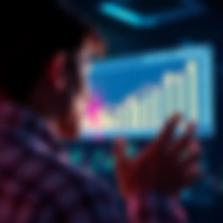 A person looking at a bar graph showing asset values rising, indicating the benefits of holding investments.