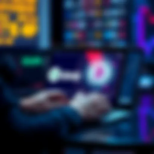 A person examining digital assets on a laptop, with Solana and BNB logos displayed on the screen.