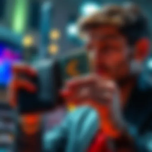 A person contemplating financial decisions while holding a wallet with USDC cryptocurrency symbols.
