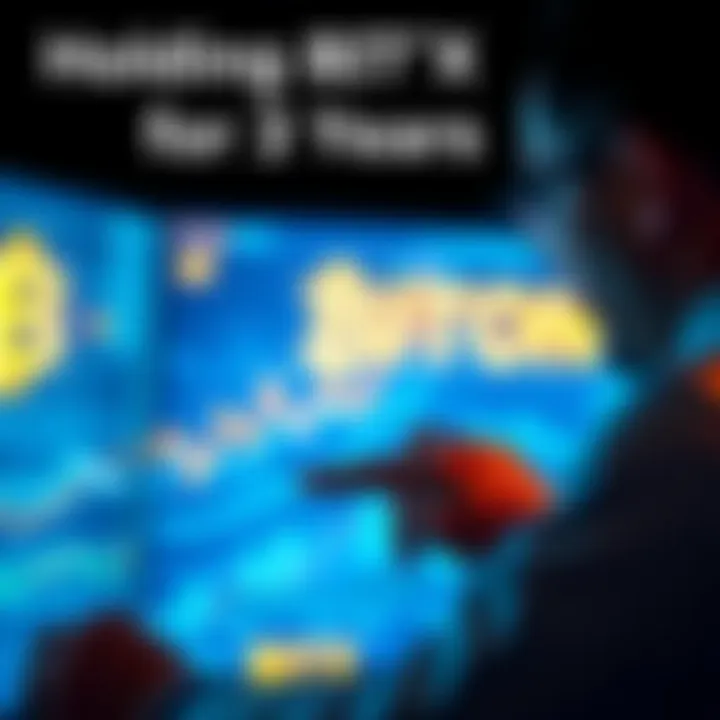 A person analyzing investment charts for BITX, showing upward and downward trends, with Bitcoin symbols in the background.