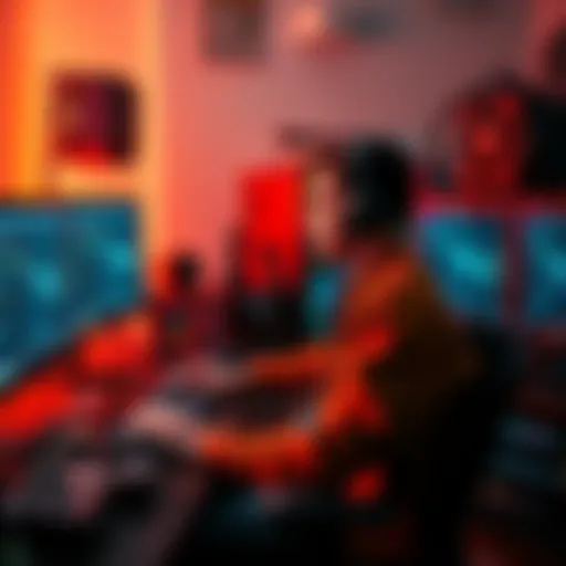 A person operates ASIC mining hardware at home, surrounded by cables and monitors, reflecting the impact of global conflicts on small-scale mining.