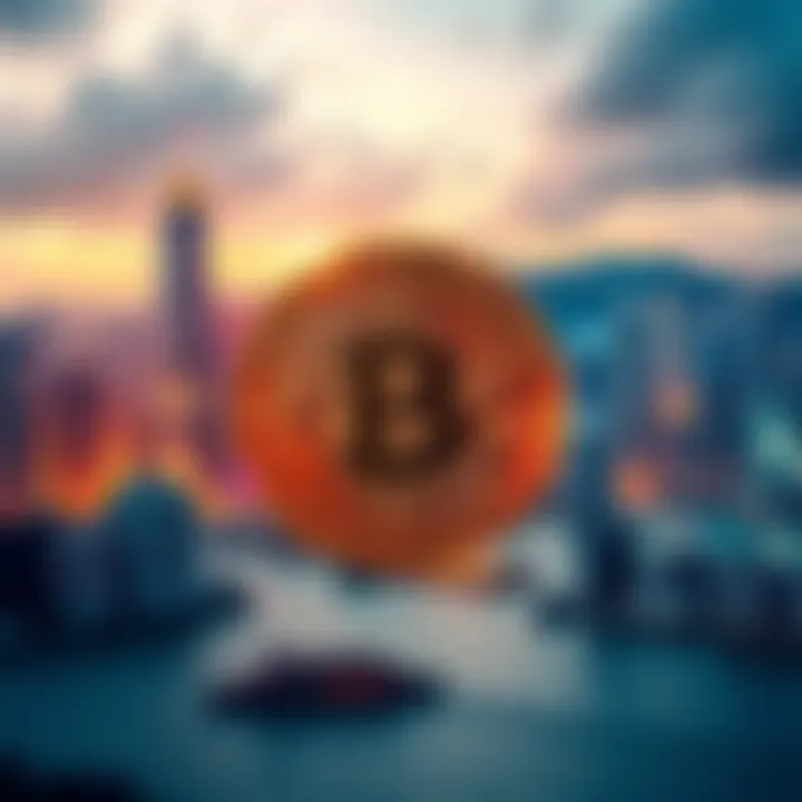 Hong Kong skyline with Bitcoin symbol overlay, representing 0% capital gains tax on Bitcoin transactions.