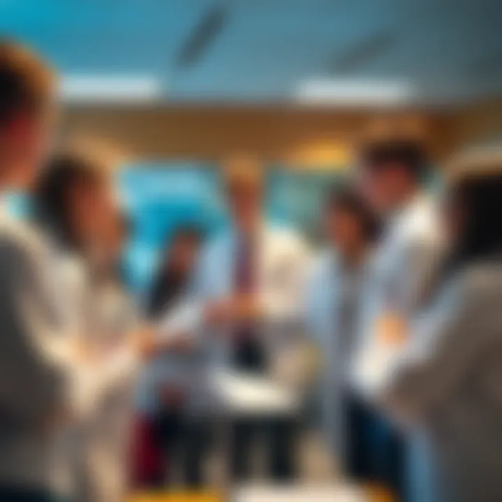 A group of students in HOSA uniforms participating in a health workshop, interacting and learning together.