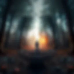 A person standing at a crossroads in a forest, representing decision-making and paths in life.