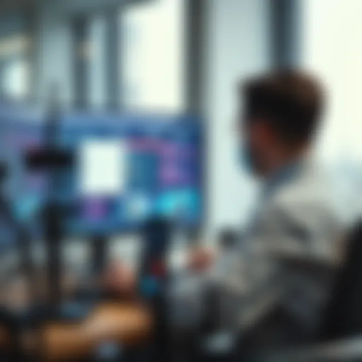 A person working on a computer with a livestream setup, showing task evaluation and digital contracts on screen.