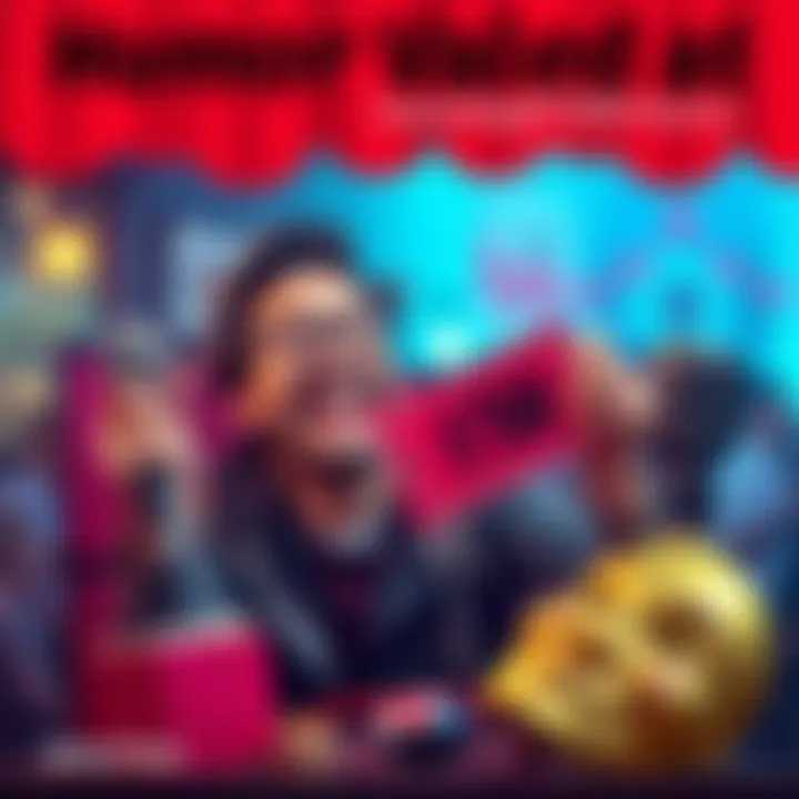 A humorous scene showing a person laughing heartily while holding a price tag labeled $17,000, surrounded by entertainment items like a ticket, microphone, and a comedy mask.