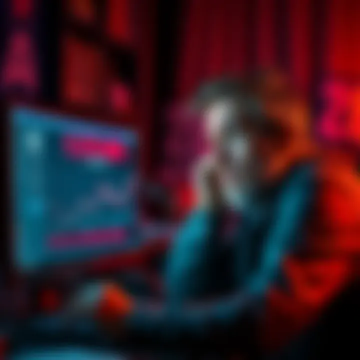 A worried husband looks at his computer screen showing a lost crypto investment, with a shocked expression on his face