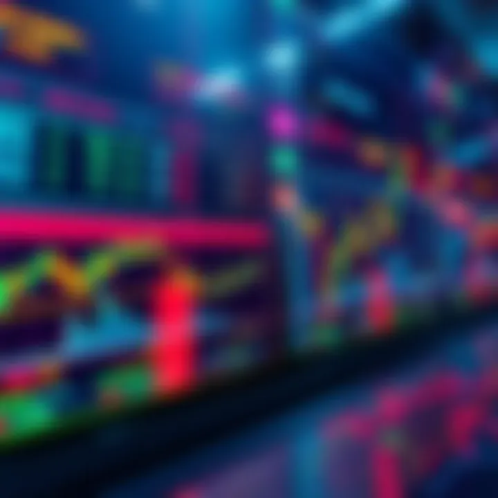 Illustration of a digital trading platform showing S&P 500 stocks with graphs and charts illustrating market changes.