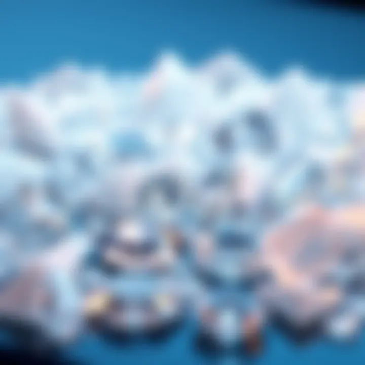 A display of various Icy White gems showcasing their unique clarity and shine.