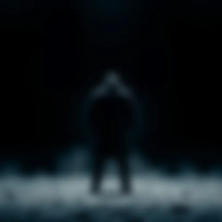 A solitary figure stands against a dark backdrop, emphasizing the isolation and seriousness of the situation.