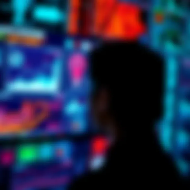 A person looking at a computer screen with graphs and data security icons, representing the identification of people affected by data leaks.