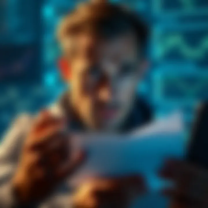 A person reviewing online emails and cryptocurrency accounts to spot phishing scams, with a concerned expression on their face.