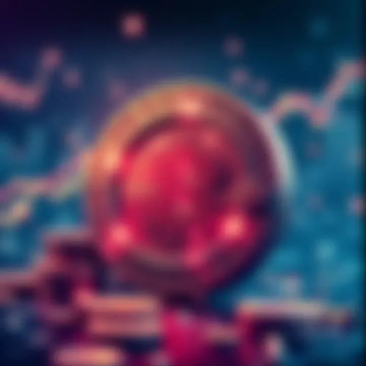 Illustration of the IMF logo with financial symbols representing stability and regulation of stablecoins