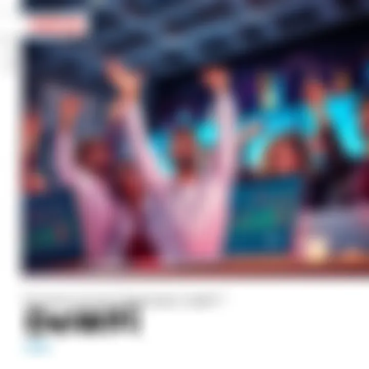 People celebrating financial success through decentralized finance, showing charts and profits on a laptop