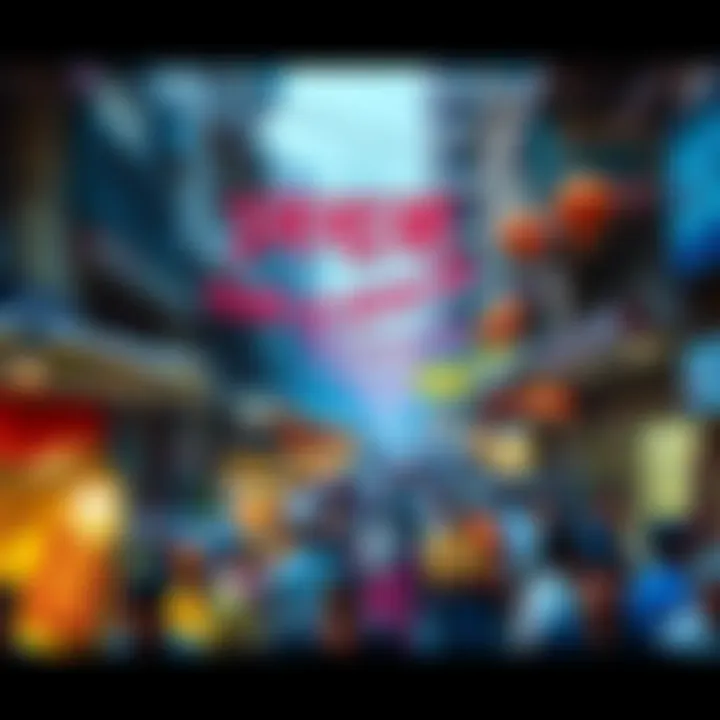 A busy street in India filled with people, colorful market stalls, and traditional decorations
