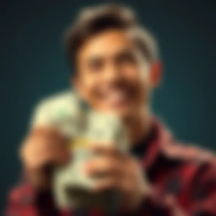 A person smiling while holding a stack of cash, symbolizing their financial growth and success since 2022.