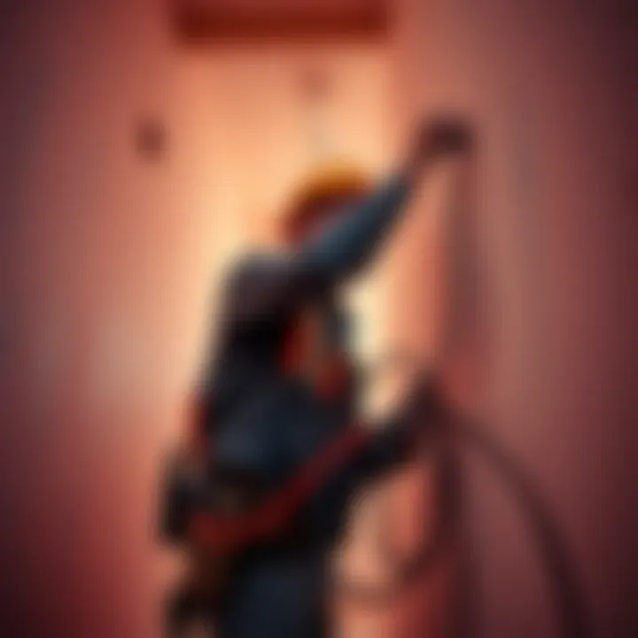 A worker running Ethernet cables alongside drywall installation, ensuring future connectivity.