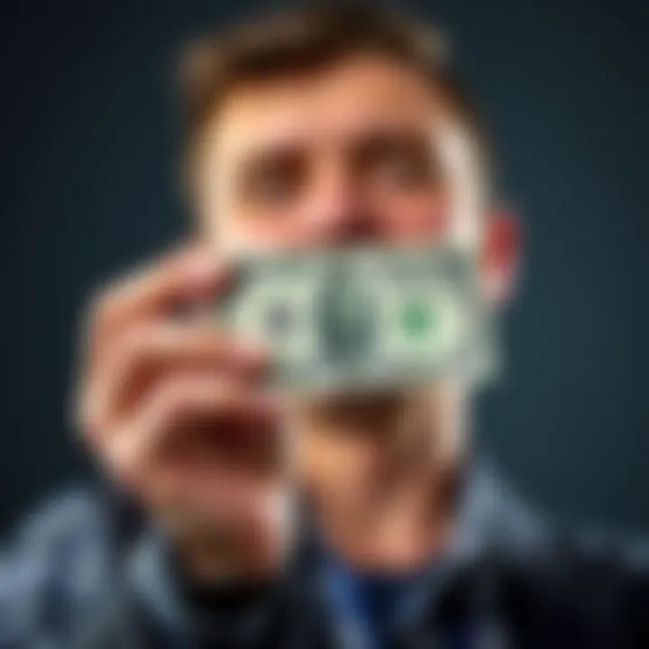 A person holding a 30 dollar bill with a look of relief on their face, symbolizing quick access to cash in a financial pinch.
