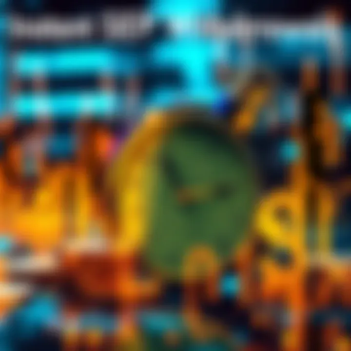 A visual representation of digital currency transactions with a clock symbolizing delays