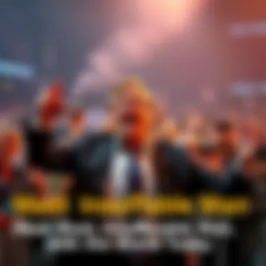 A man dramatically gesturing while making bold claims, surrounded by a crowd reacting with disbelief.